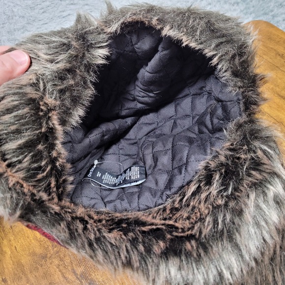 Buffalo Plaid Trapper Hat One‎ Size Faux Fur Ear Flap Red Black Winter - Picture 3 of 7